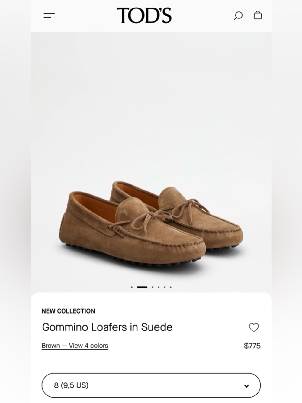 $775 Tod’s Gommino Suede Driving Loafers Brown Made in Italy Men’s 8 US 9.5